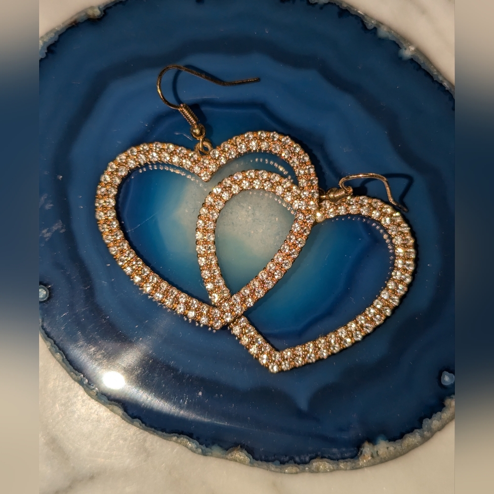 Sparkling Heart shaped CZ Earrings - Picture 7 of 15